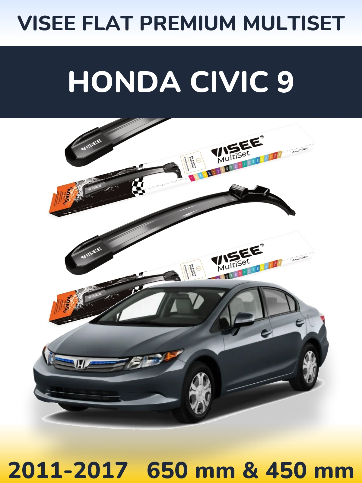 Komplet przednich wycieraczek VISEE FLAT PREMIUM MultiSet 650 & 450 mm do Honda Civic 9 2011-2017