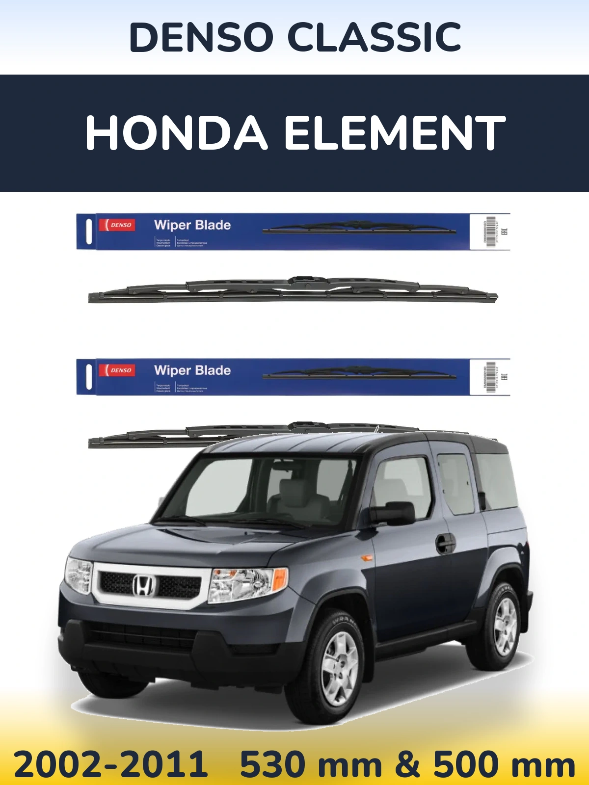 Komplet przednich wycieraczek Denso Classic 530 & 500 mm do Honda Element 2002-2011