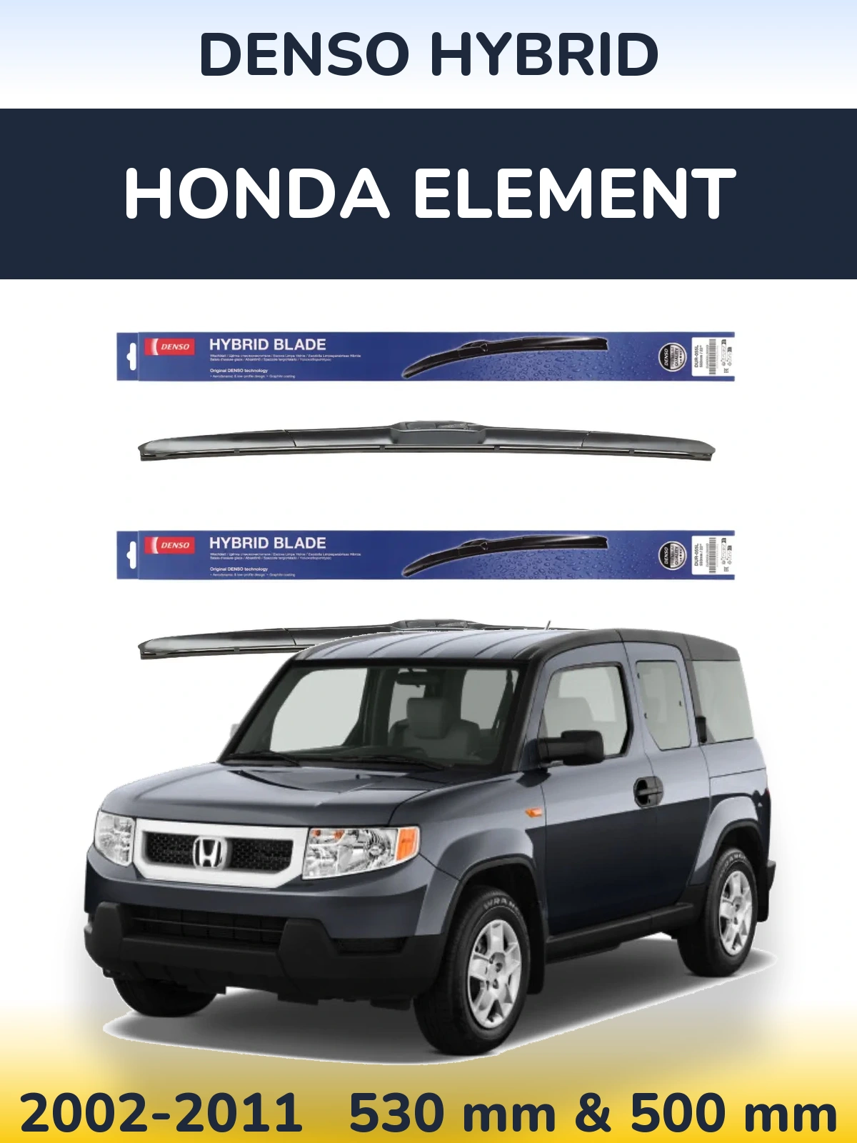 Komplet przednich wycieraczek Denso Hybrid 530 & 500 mm do Honda Element 2002-2011