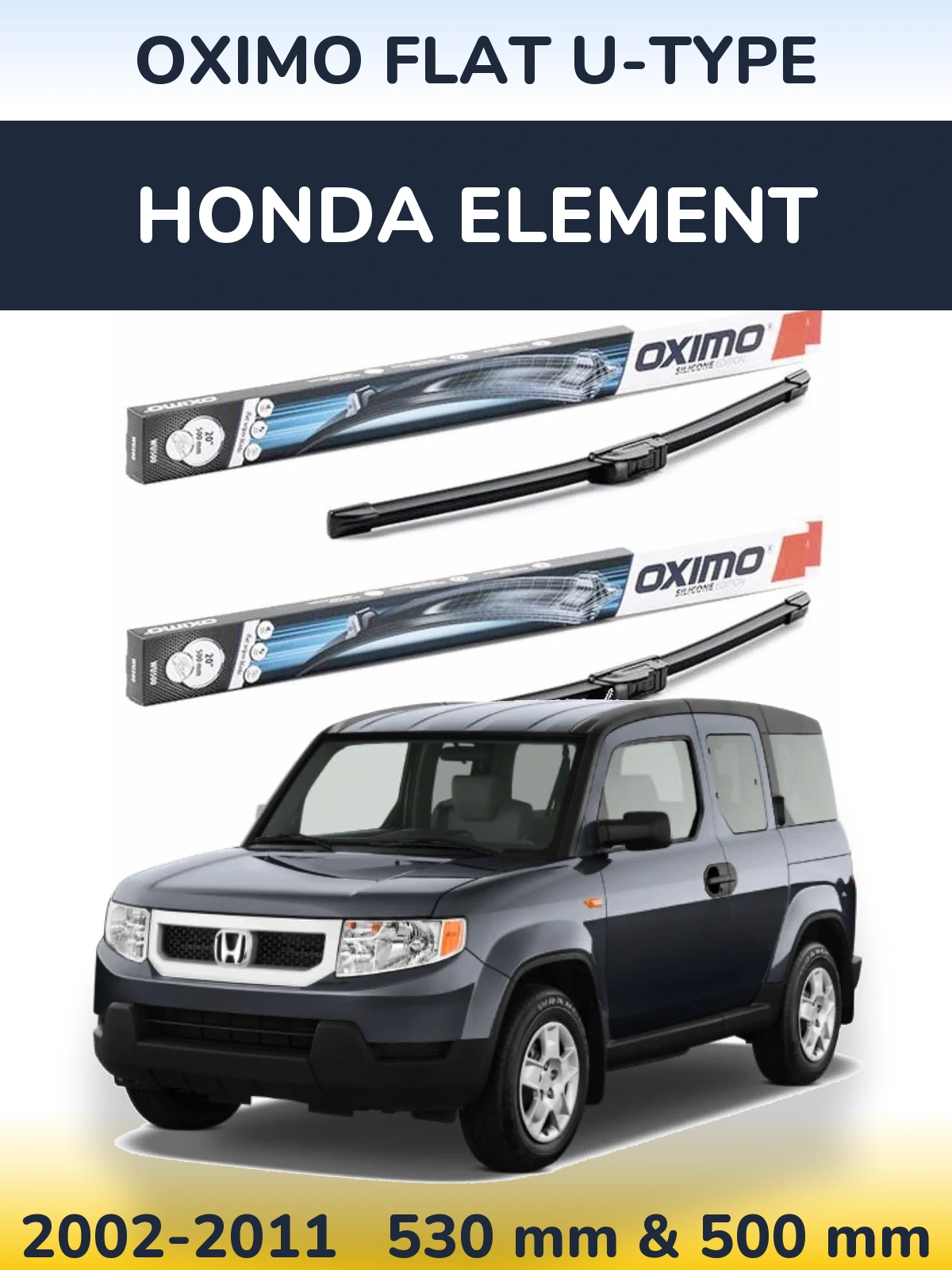 Комплект передних дворников Oximo Flat U-type 530 & 500 мм для Honda Element 2002-2011