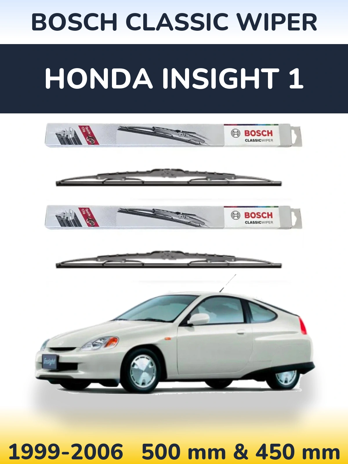 Komplet przednich wycieraczek BOSCH Classic Wiper 500 & 450 mm do Honda Insight 1 1999-2006