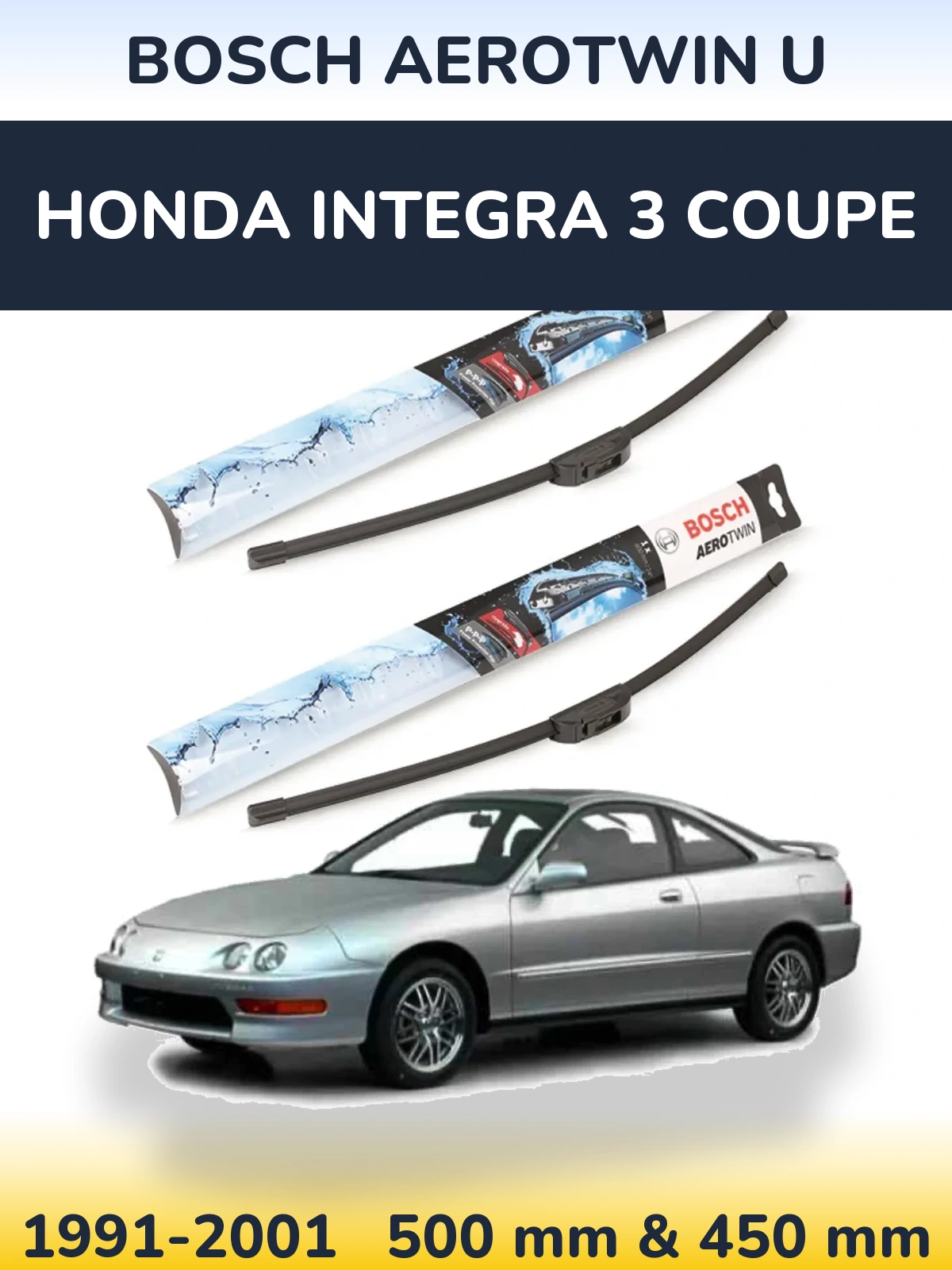 Komplet przednich wycieraczek BOSCH AeroTwin U 500 & 450 mm do Honda Integra 3 coupe 1991-2001