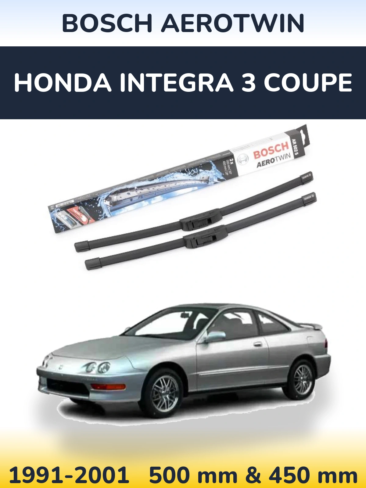 Komplet przednich wycieraczek BOSCH AeroTwin 500 & 450 mm do Honda Integra 3 coupe 1991-2001