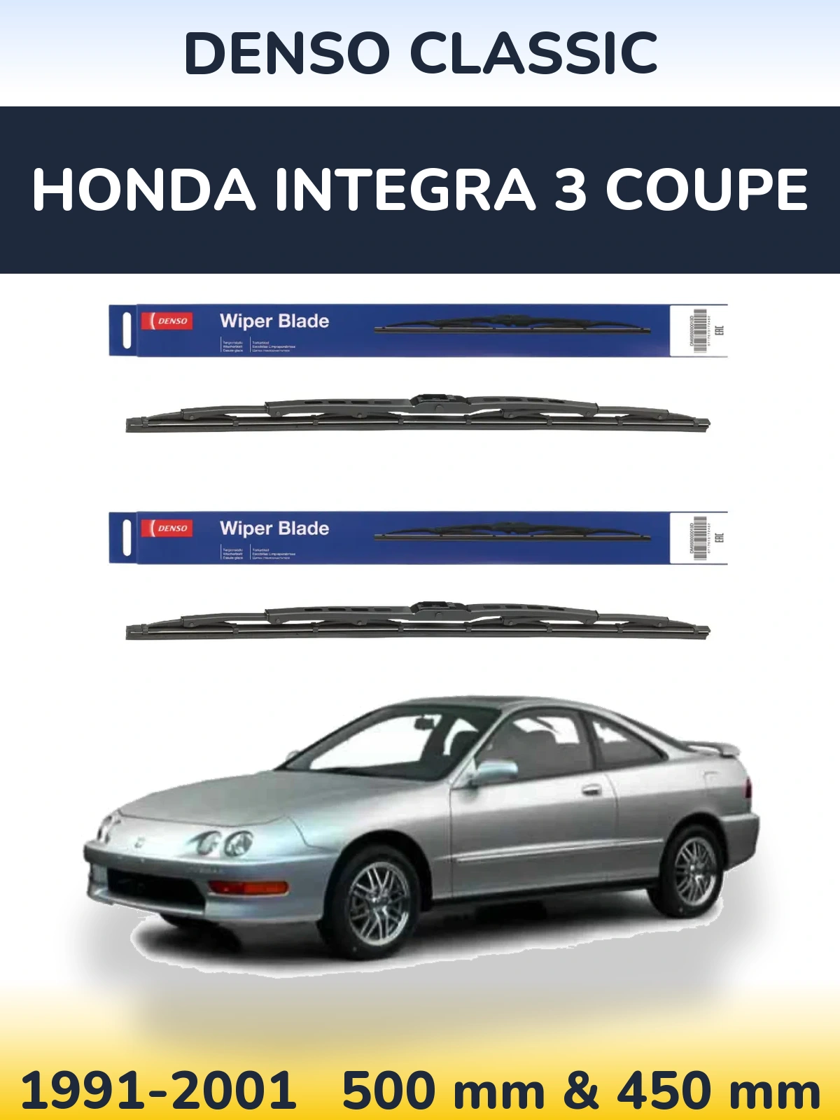 Komplet przednich wycieraczek Denso Classic 500 & 450 mm do Honda Integra 3 coupe 1991-2001