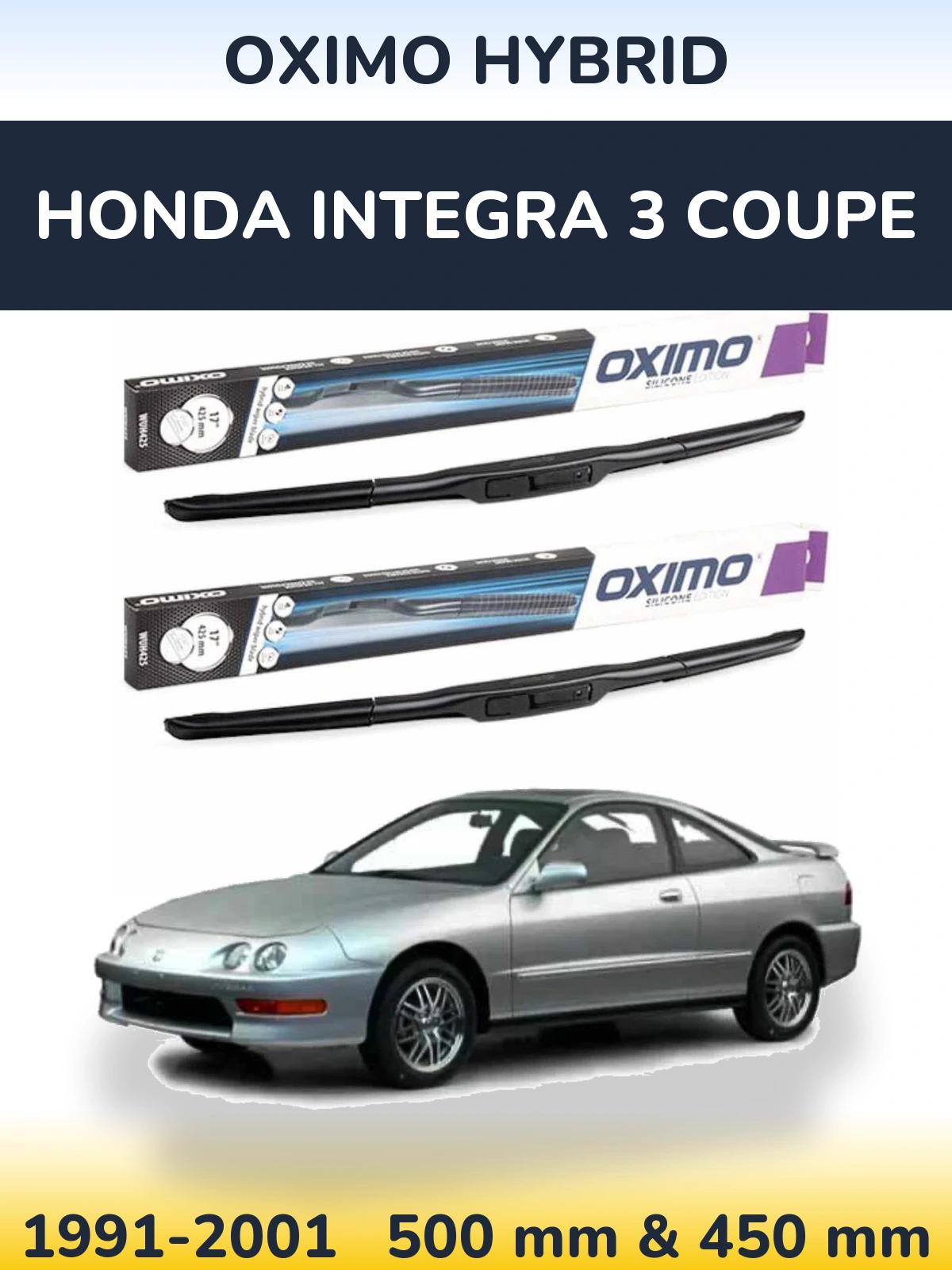 Komplet przednich wycieraczek Oximo Hybrid 500 & 450 mm do Honda Integra 3 coupe 1991-2001