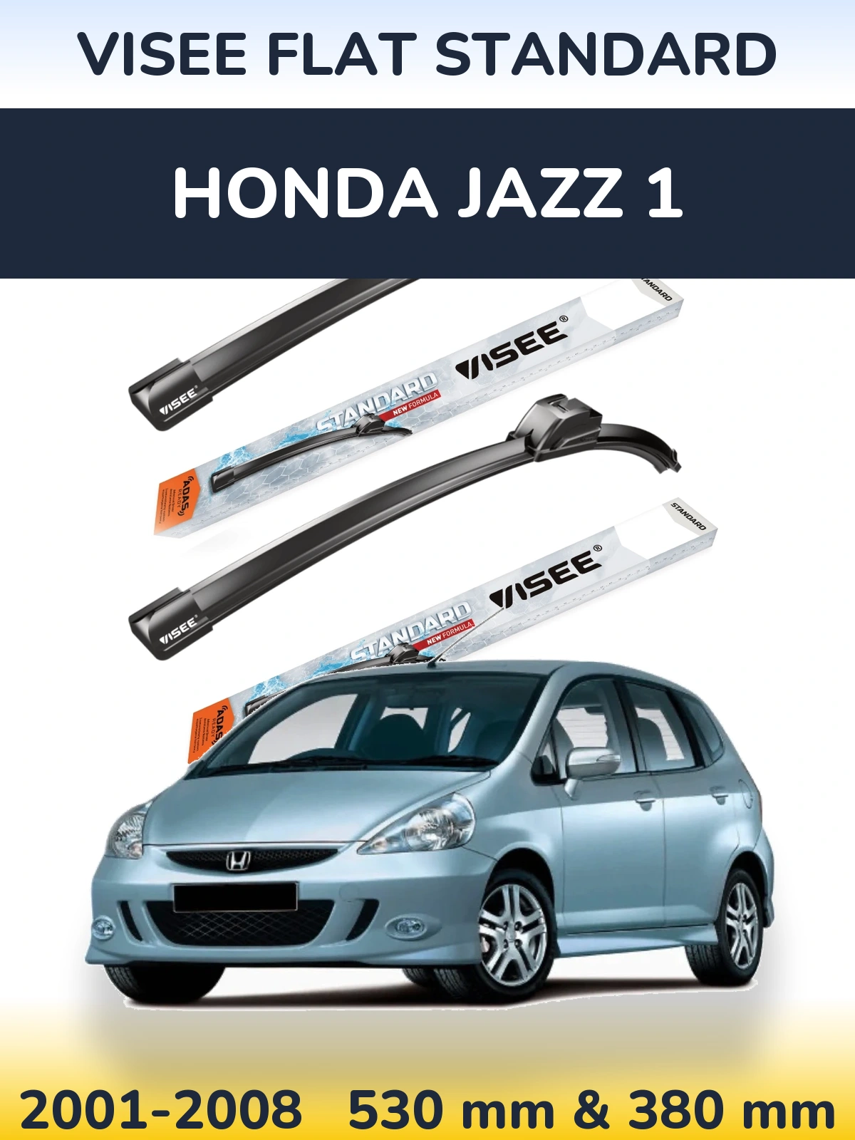 Комплект передних дворников VISEE FLAT STANDARD 530 & 380 мм для Honda Jazz 1 2001-2008