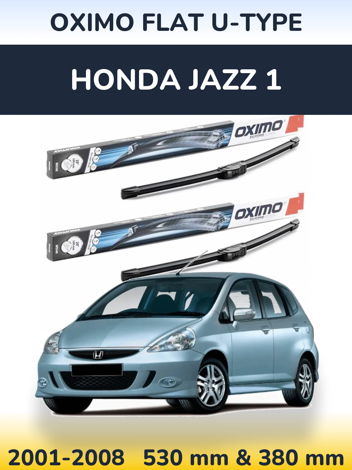 Комплект передних дворников Oximo Flat U-type 530 & 380 мм для Honda Jazz 1 2001-2008