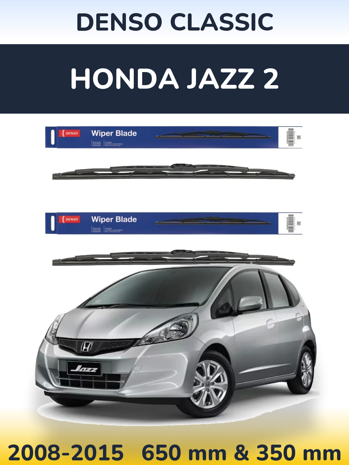 Front wiper blade set Denso Classic 650 & 350 mm for Honda Jazz 2 2008-2015