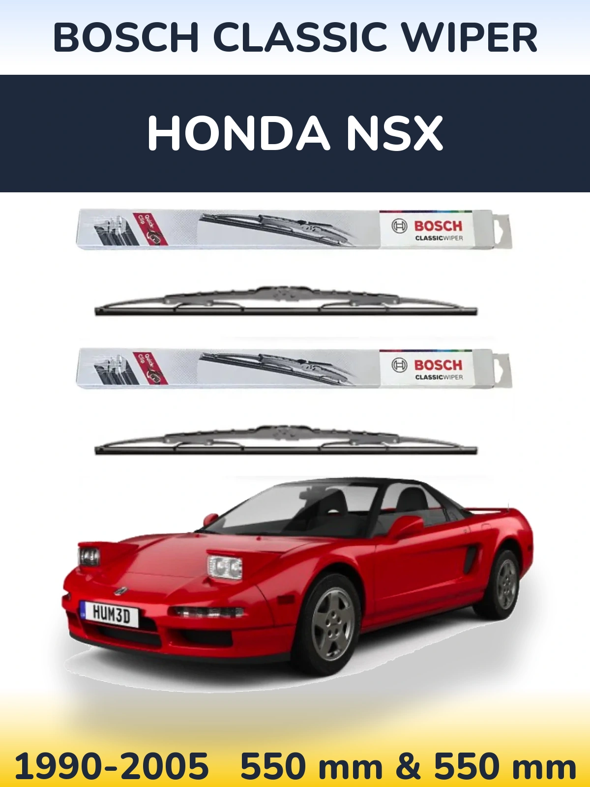 Komplet przednich wycieraczek BOSCH Classic Wiper 550 & 550 mm do Honda NSX 1990-2005