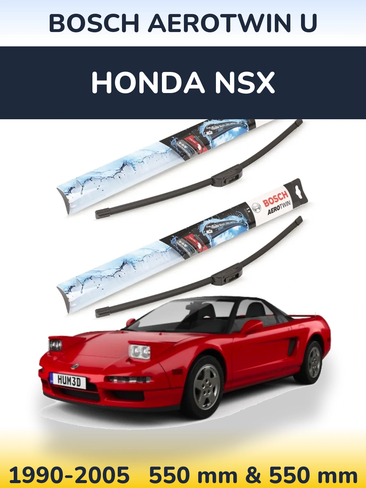 Komplet przednich wycieraczek BOSCH AeroTwin U 550 & 550 mm do Honda NSX 1990-2005