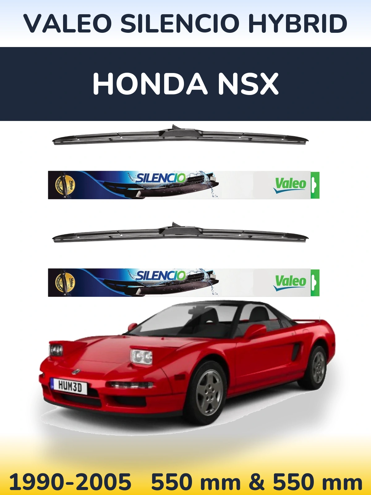 Komplet przednich wycieraczek Valeo Silencio Hybrid 550 & 550 mm do Honda NSX 1990-2005