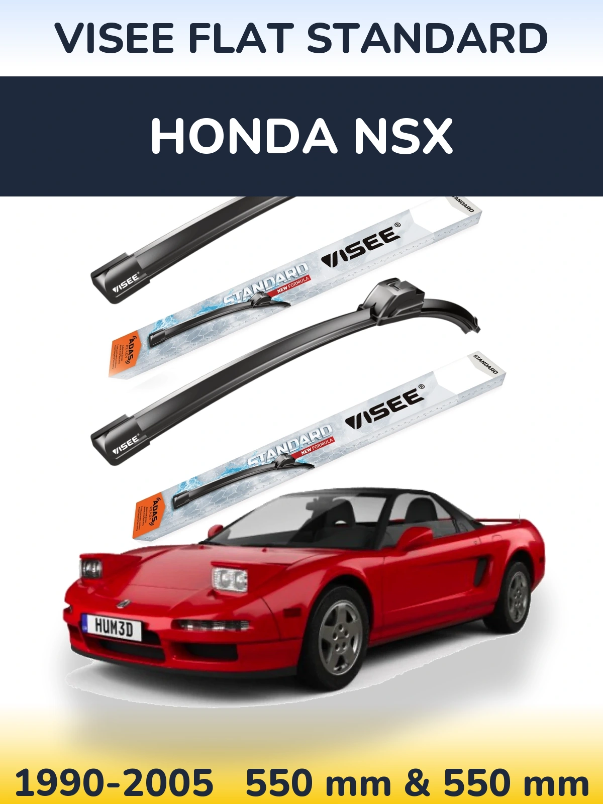 Komplet przednich wycieraczek VISEE FLAT STANDARD 550 & 550 mm do Honda NSX 1990-2005