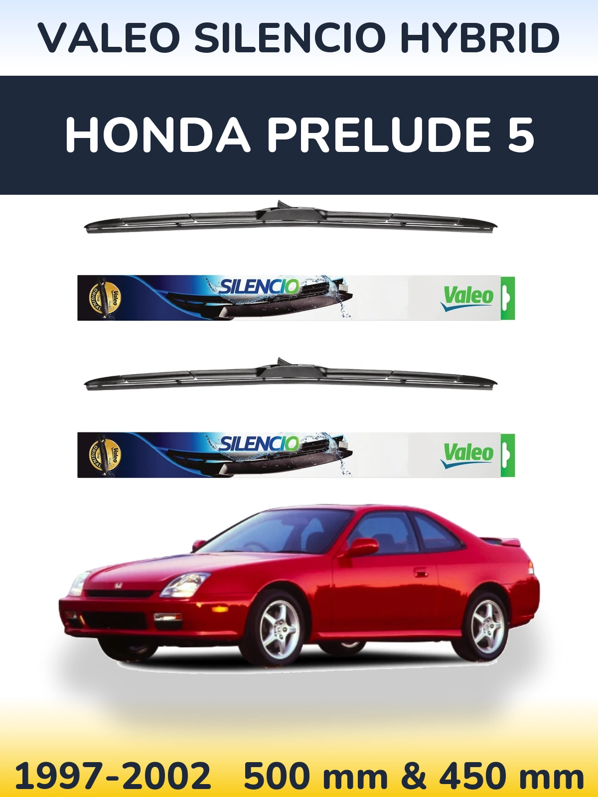 Комплект передних дворников Valeo Silencio Hybrid 500 & 450 мм для Honda Prelude 5 1997-2002