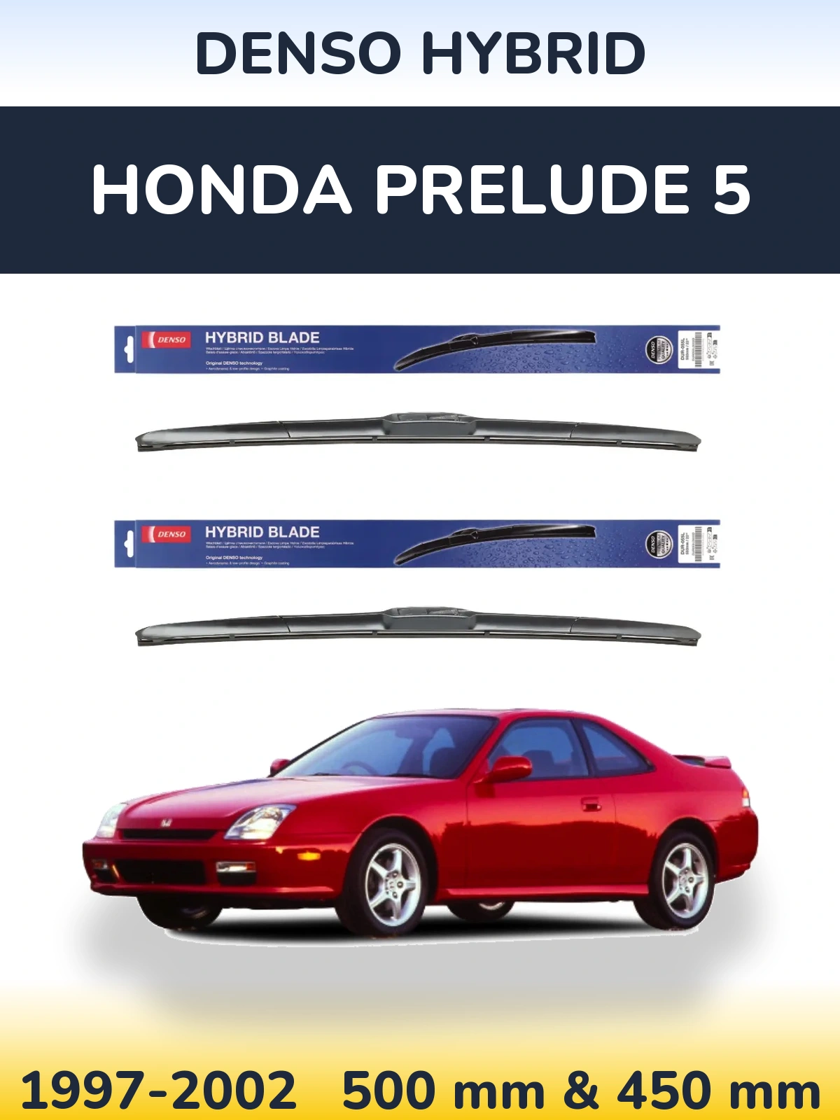 Front wiper blade set Denso Hybrid 500 & 450 mm for Honda Prelude 5 1997-2002