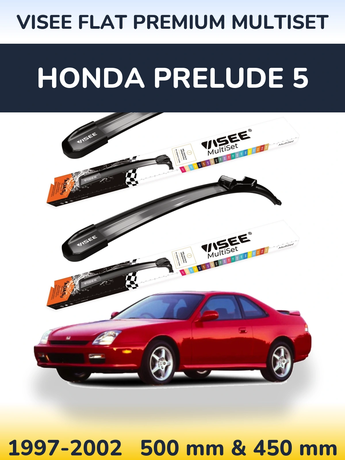 Комплект передних дворников VISEE FLAT PREMIUM MultiSet 500 & 450 мм для Honda Prelude 5 1997-2002