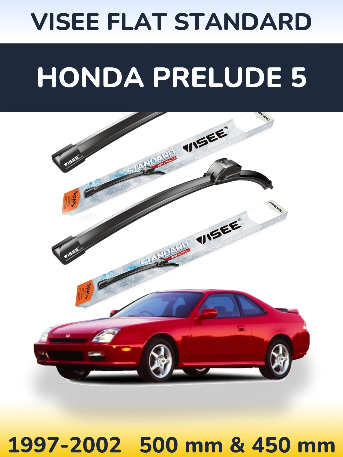 Комплект передних дворников VISEE FLAT STANDARD 500 & 450 мм для Honda Prelude 5 1997-2002