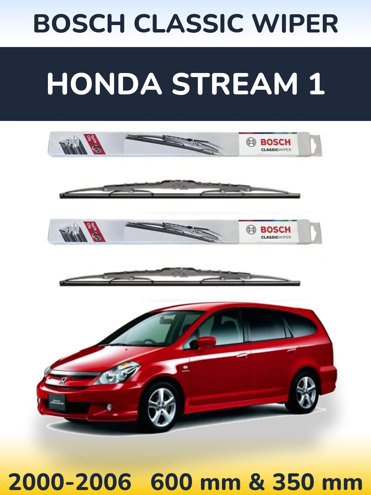 Komplet przednich wycieraczek BOSCH Classic Wiper 600 & 340 mm do Honda Stream 1 2000-2006