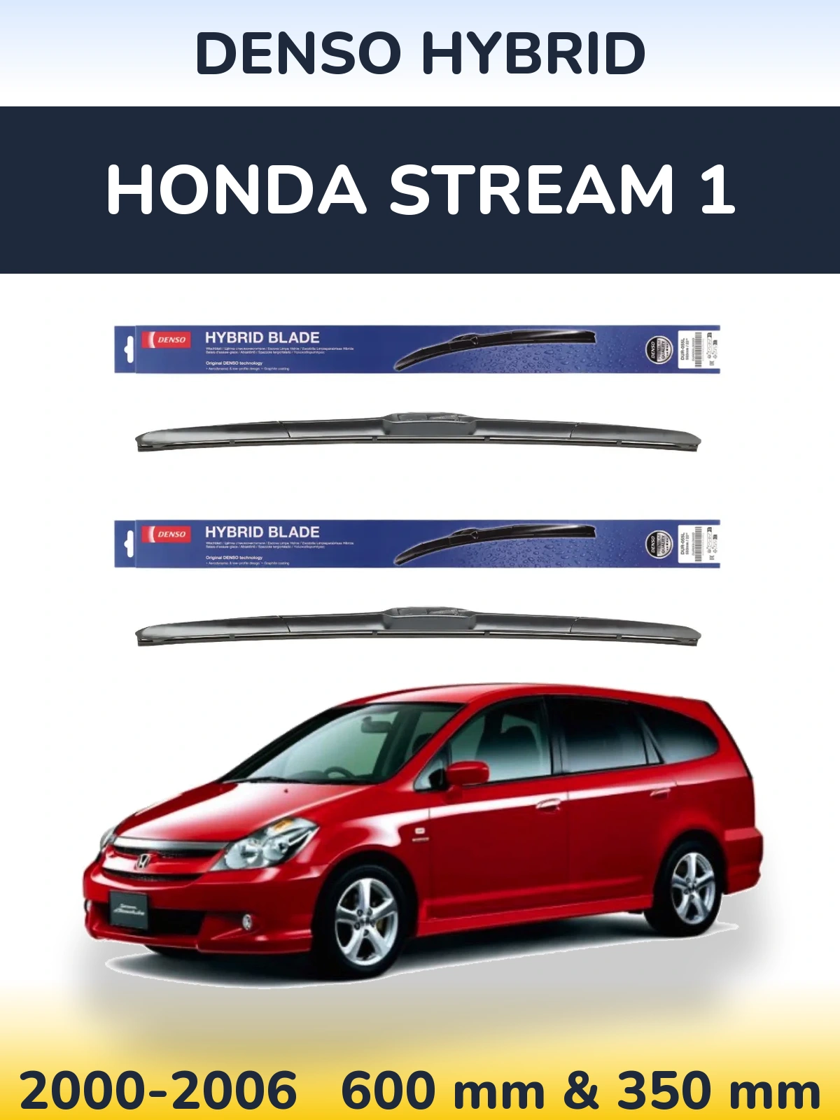 Komplet przednich wycieraczek Denso Hybrid 600 & 350 mm do Honda Stream 1 2000-2006