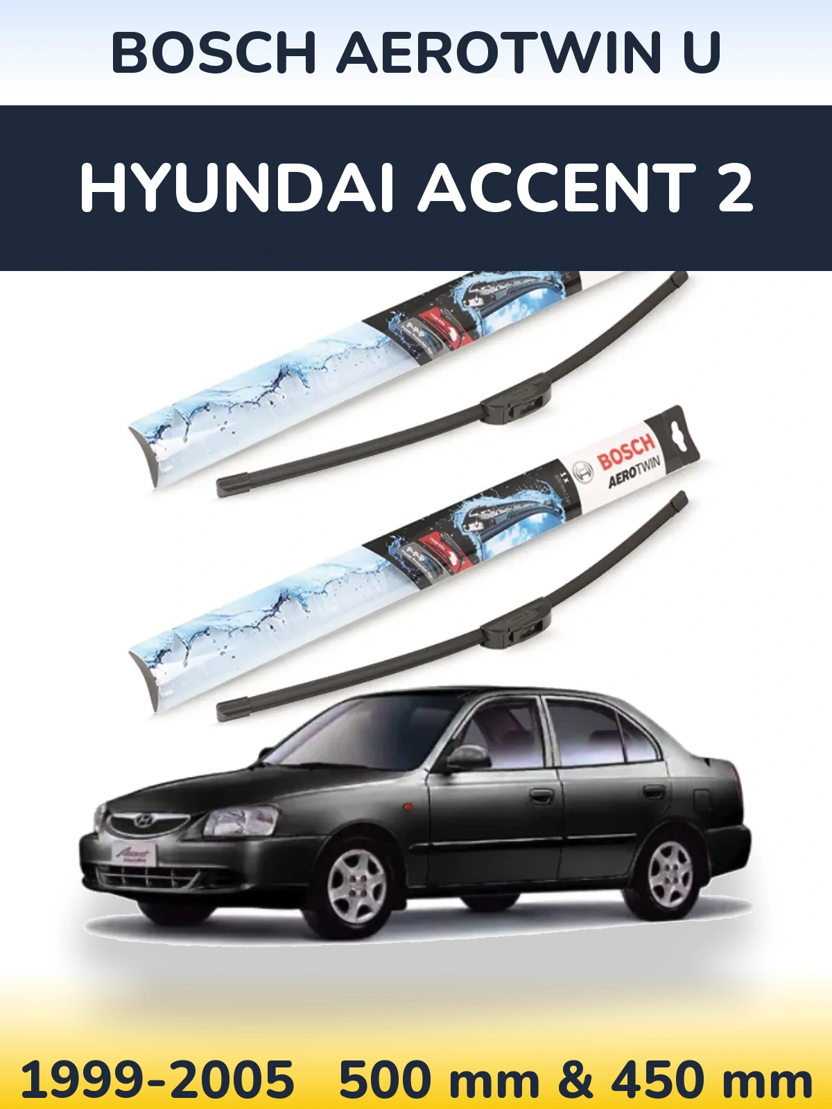 Komplet przednich wycieraczek BOSCH AeroTwin U 500 & 450 mm do Hyundai Accent 2 1999-2005