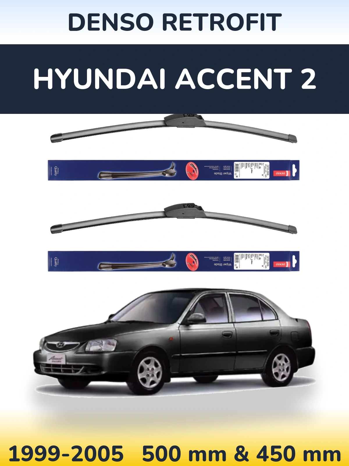 Komplet przednich wycieraczek Denso Retrofit 500 & 450 mm do Hyundai Accent 2 1999-2005