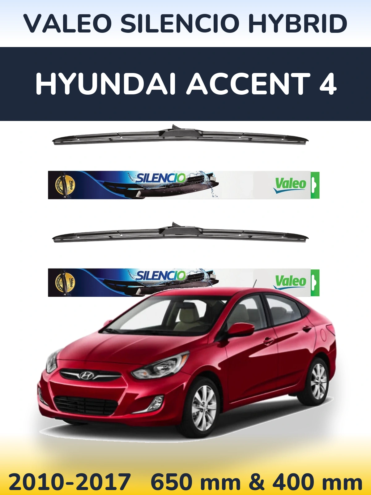 Komplet przednich wycieraczek Valeo Silencio Hybrid 650 & 400 mm do Hyundai Accent 4 2010-2017