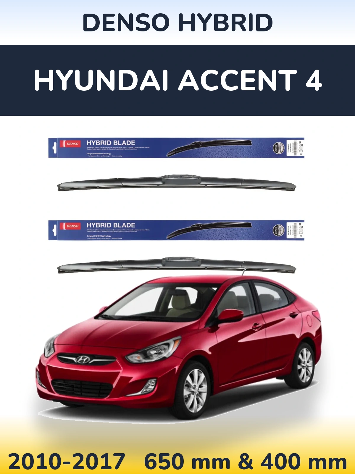 Komplet przednich wycieraczek Denso Hybrid 650 & 400 mm do Hyundai Accent 4 2010-2017