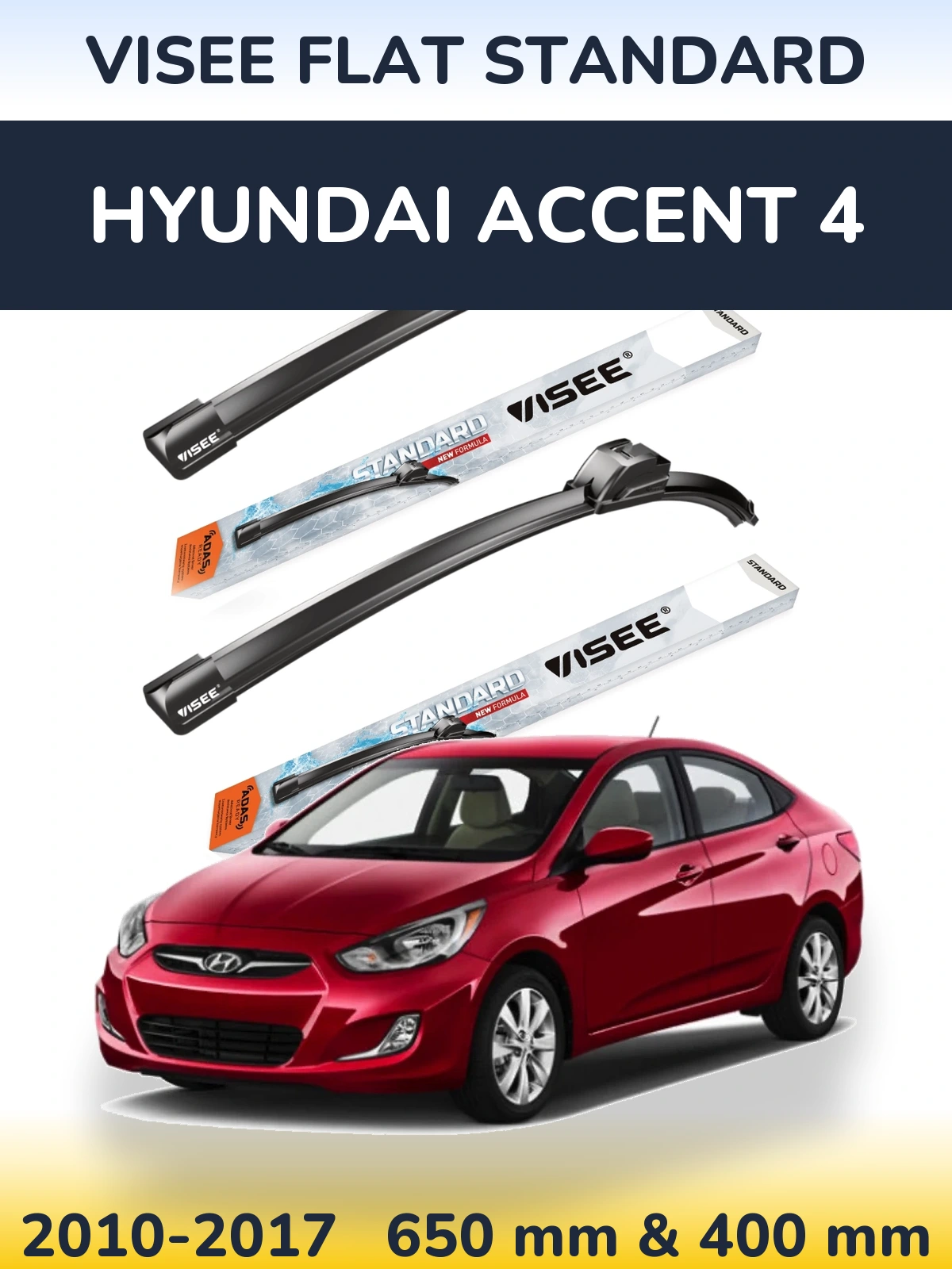 Front wiper blade set VISEE FLAT STANDARD 650 & 400 mm for Hyundai Accent 4 2010-2017