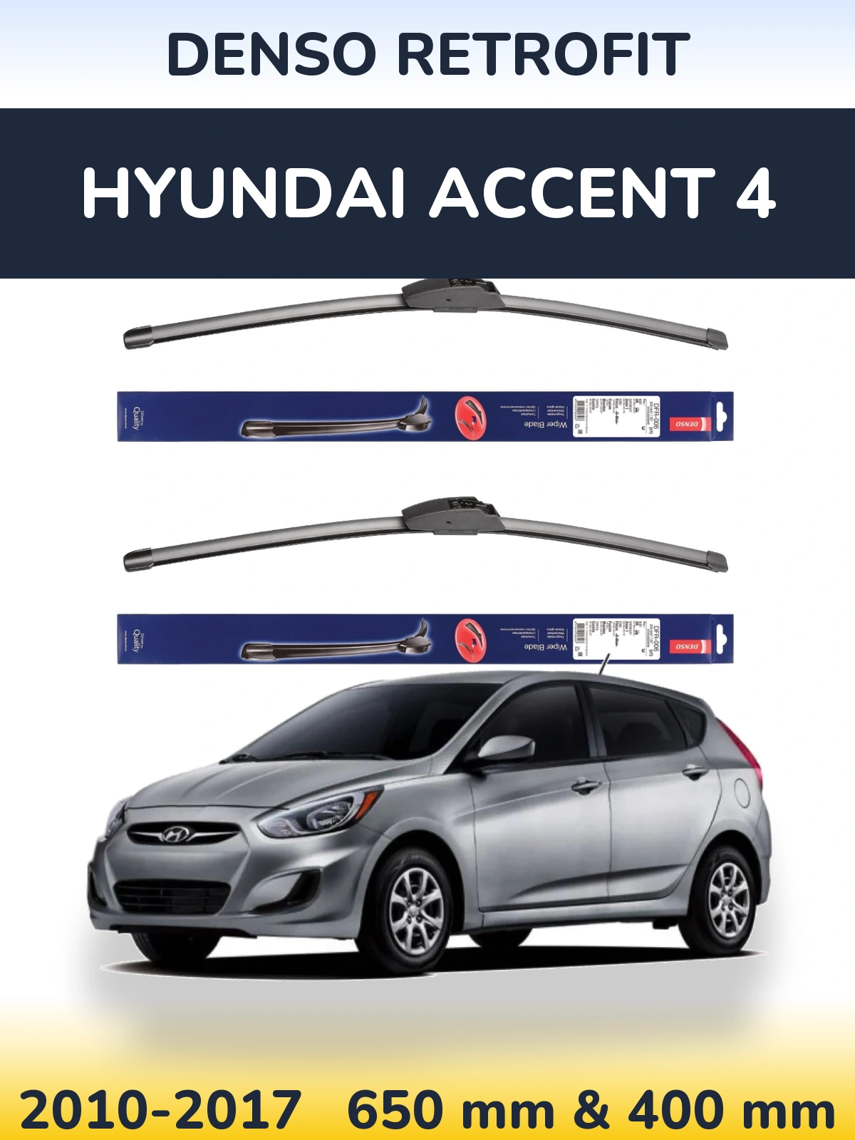 Komplet przednich wycieraczek Denso Retrofit 650 & 400 mm do Hyundai Accent 4 2010-2017