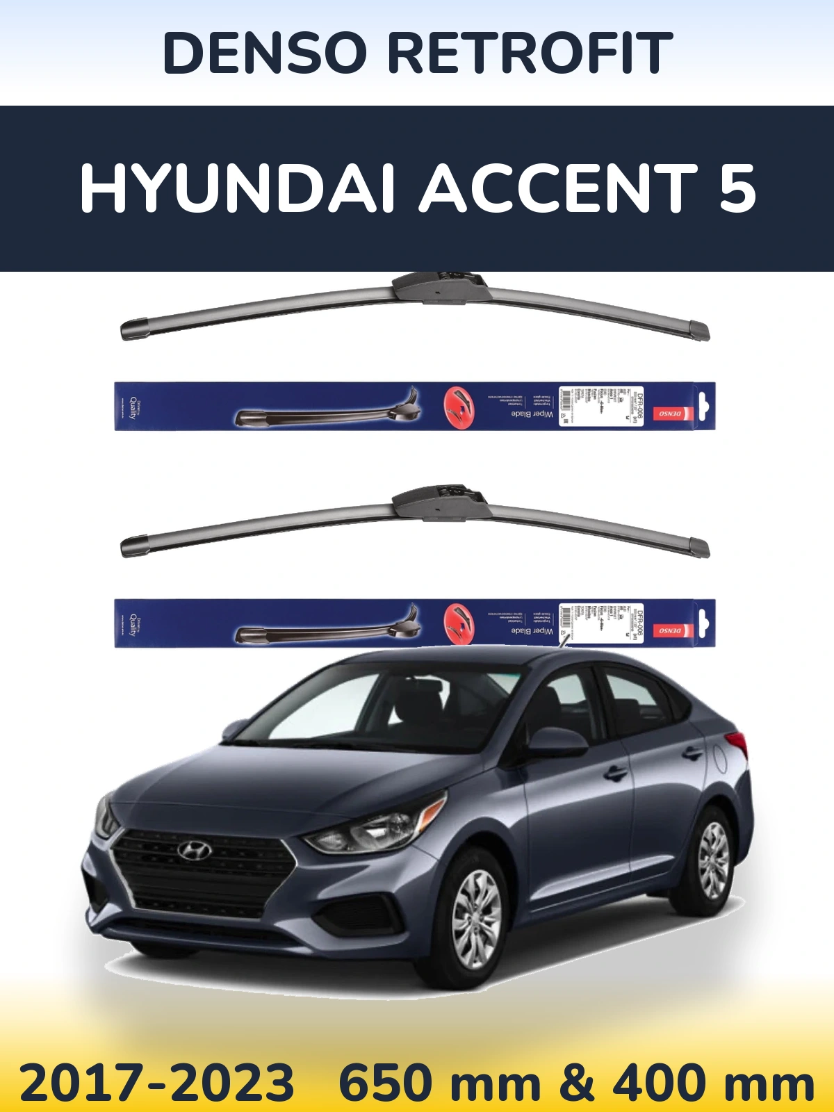Komplet przednich wycieraczek Denso Retrofit 650 & 400 mm do Hyundai Accent 5 2017-2023