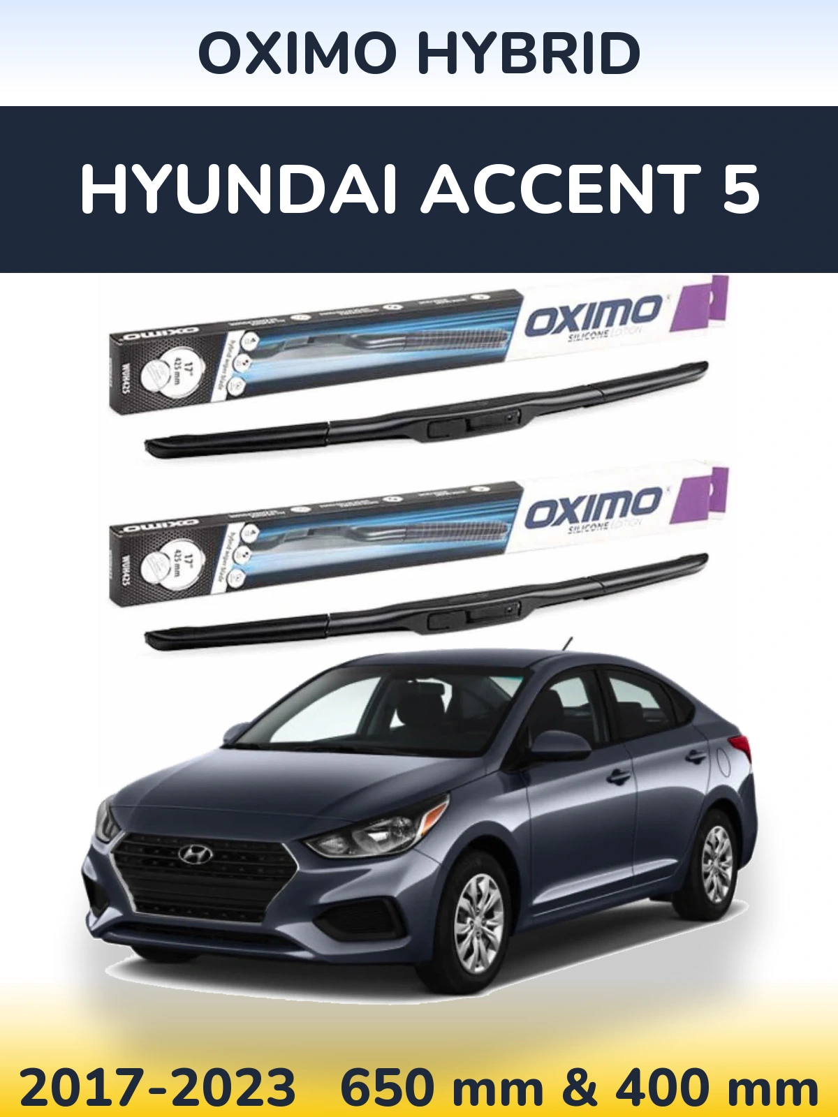 Комплект передних дворников Oximo Hybrid 650 & 400 мм для Hyundai Accent 5 2017-2023