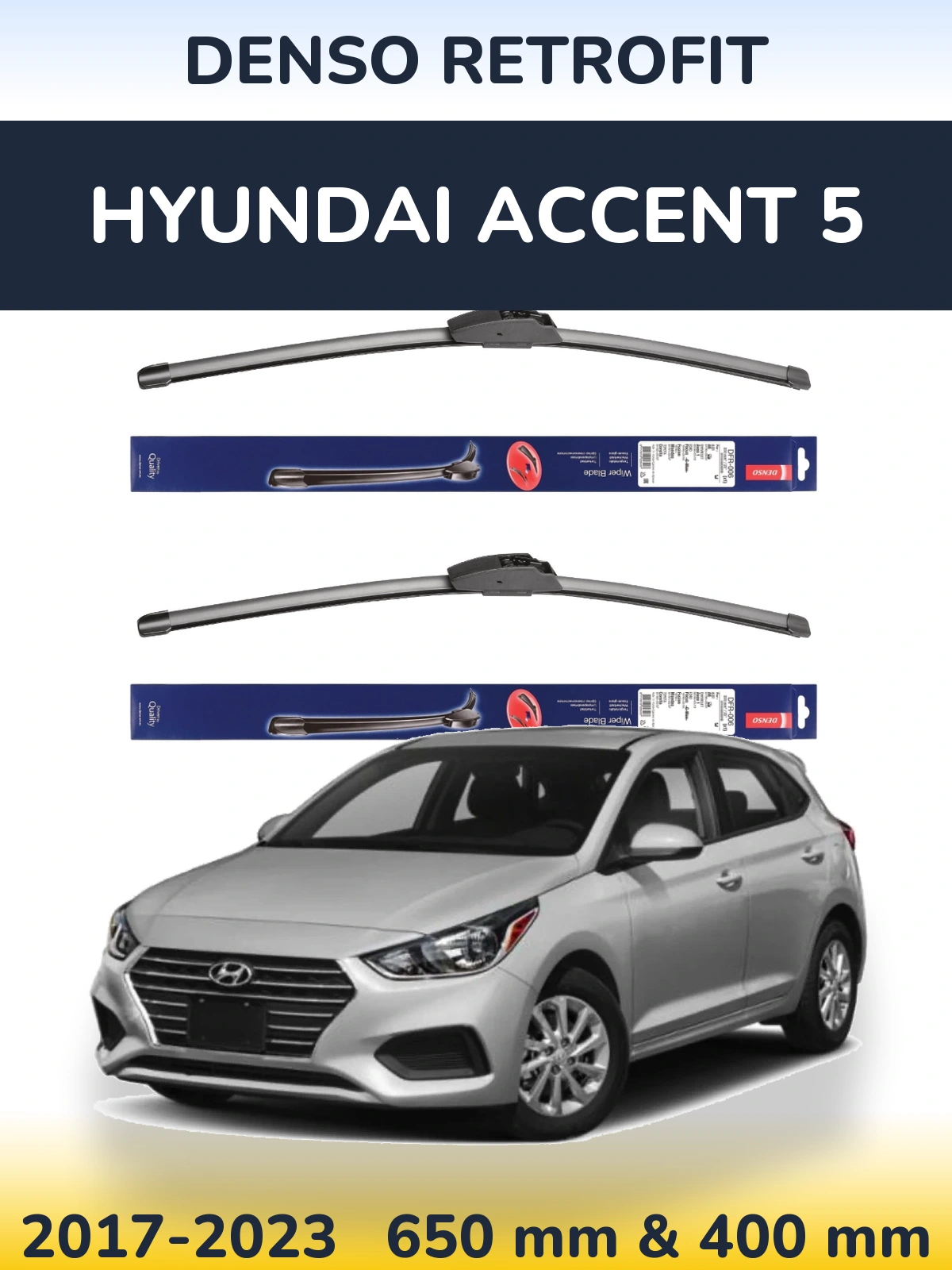 Комплект передних дворников Denso Retrofit 650 & 400 мм для Hyundai Accent 5 2017-2023