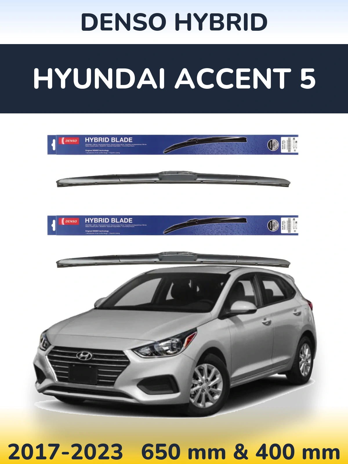 Komplet przednich wycieraczek Denso Hybrid 650 & 400 mm do Hyundai Accent 5 2017-2023