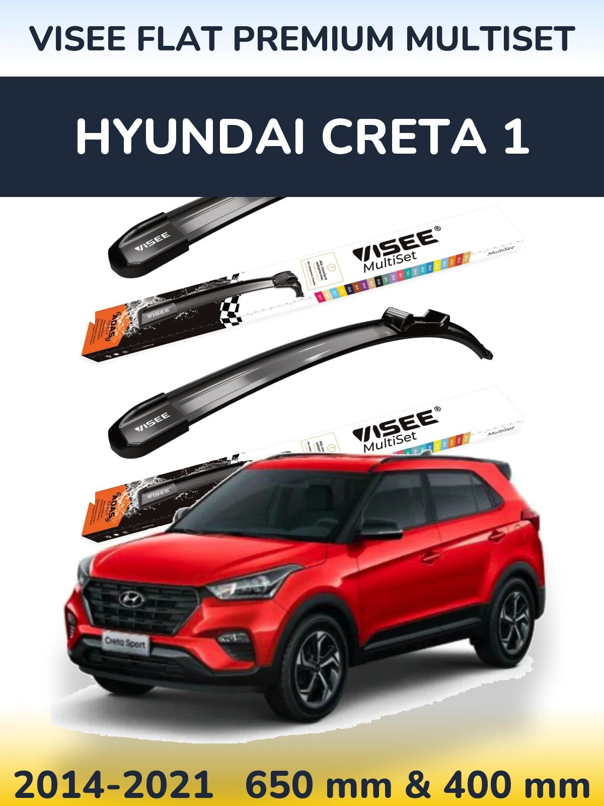 Front wiper blade set VISEE FLAT PREMIUM MultiSet 650 & 400 mm for Hyundai Creta 1 2014-2021
