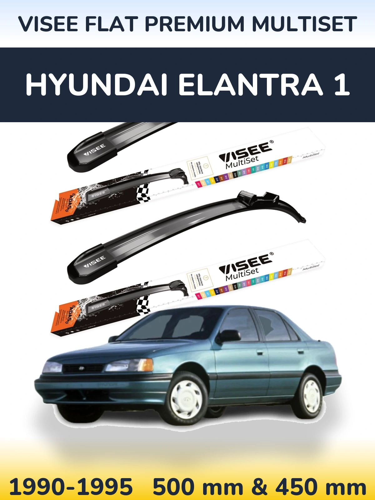 Front wiper blade set VISEE FLAT PREMIUM MultiSet 500 & 450 mm for Hyundai Elantra 1 1990-1995
