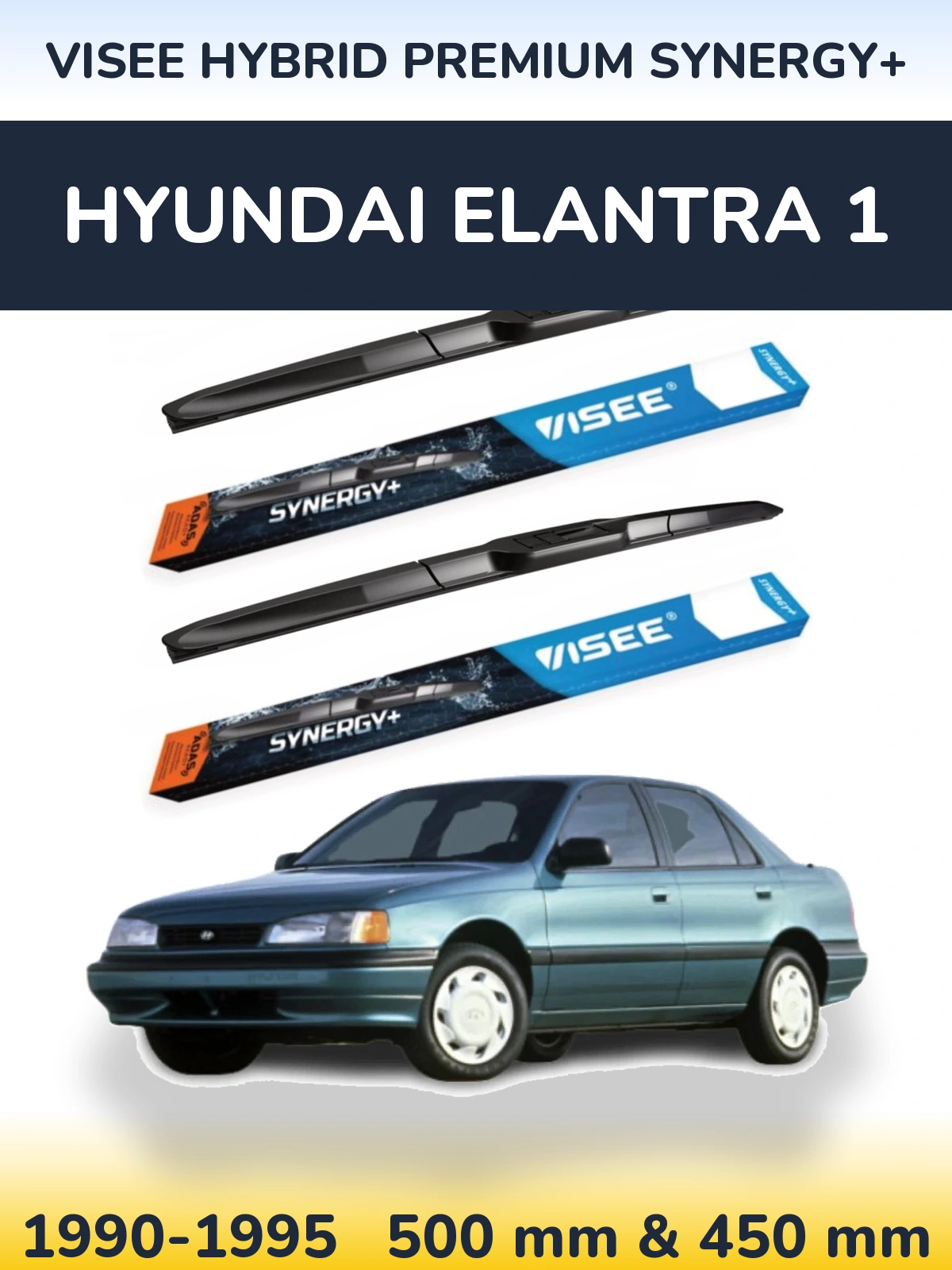 Front wiper blade set VISEE HYBRID PREMIUM SYNERGY+ 500 & 450 mm for Hyundai Elantra 1 1990-1995
