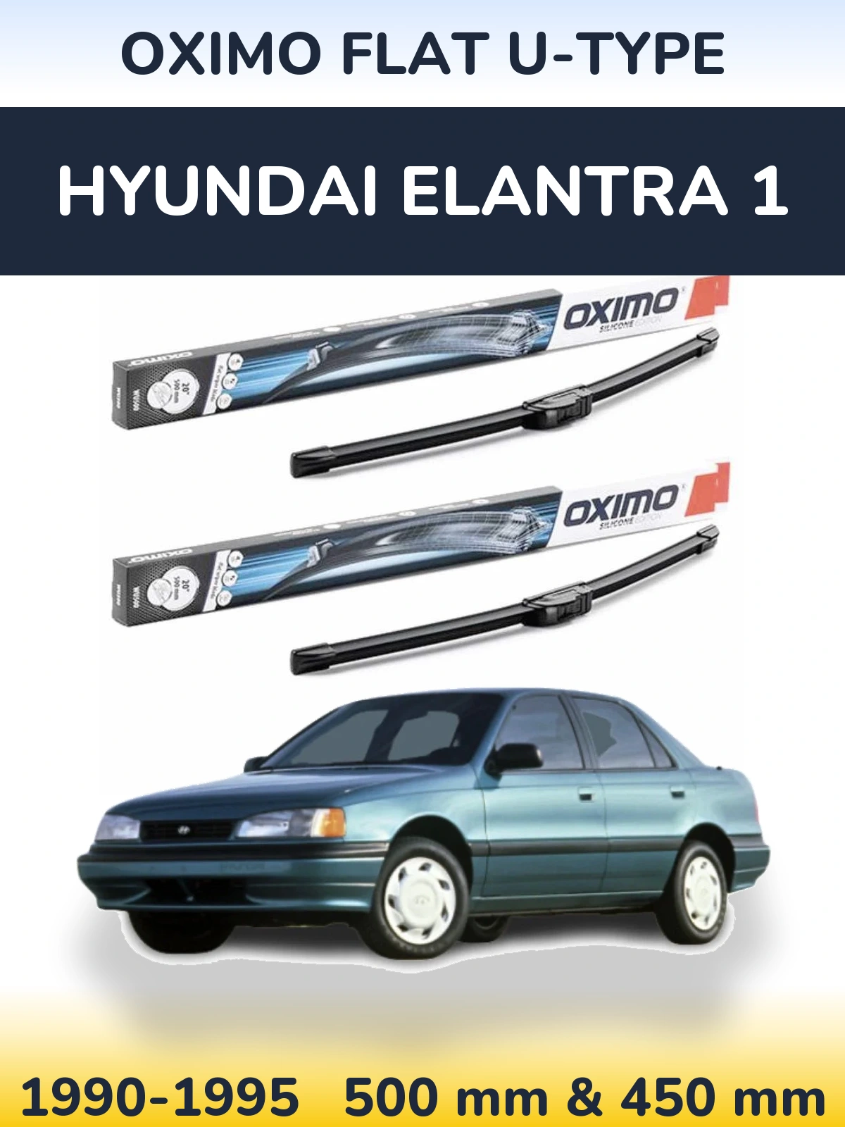 Комплект передних дворников Oximo Flat U-type 500 & 450 мм для Hyundai Elantra 1 1990-1995
