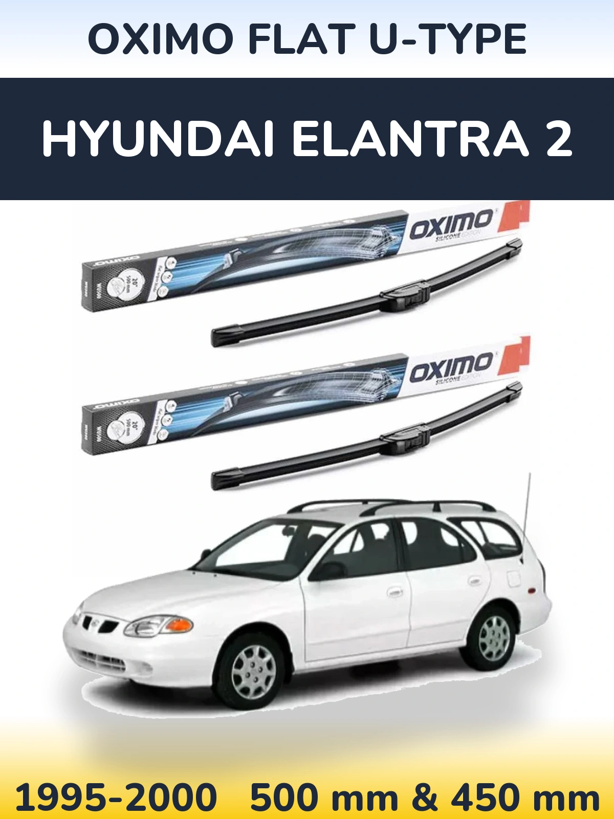 Комплект передних дворников Oximo Flat U-type 500 & 450 мм для Hyundai Elantra 2 1995-2000