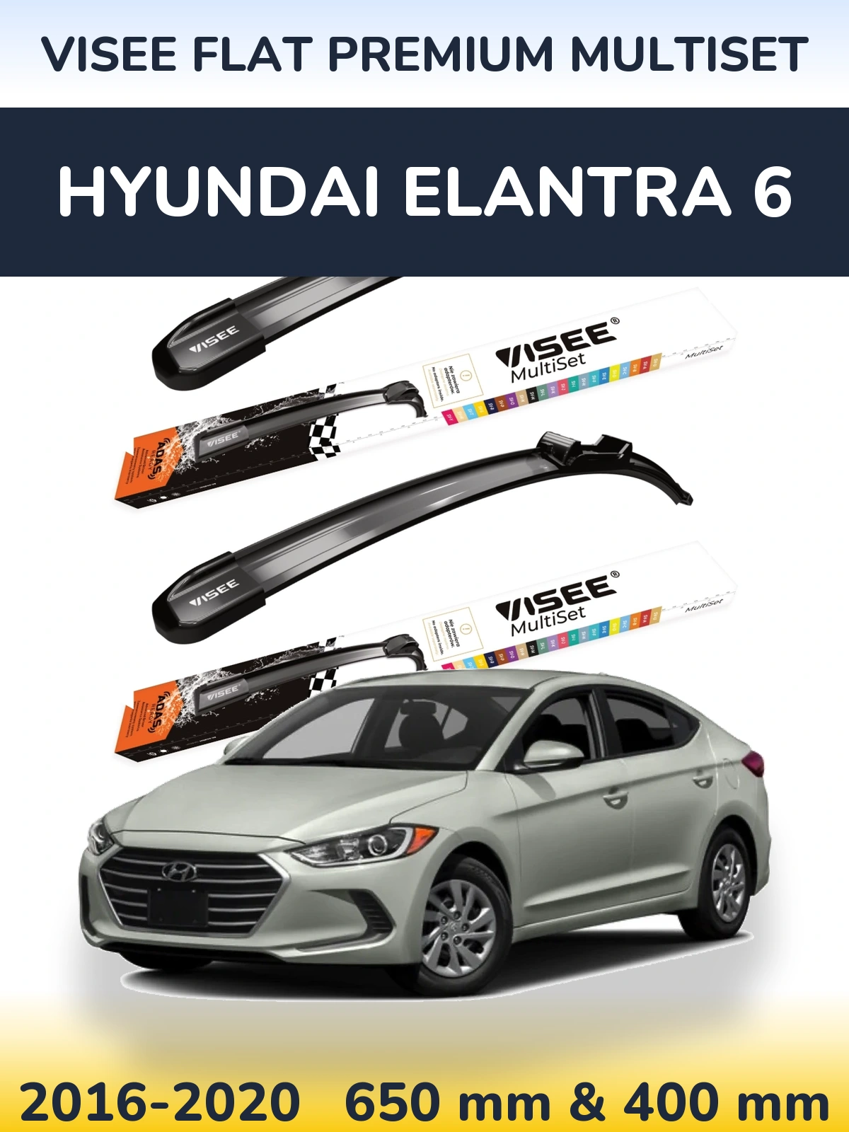 Front wiper blade set VISEE FLAT PREMIUM MultiSet 650 & 400 mm for Hyundai Elantra 6 2016-2020