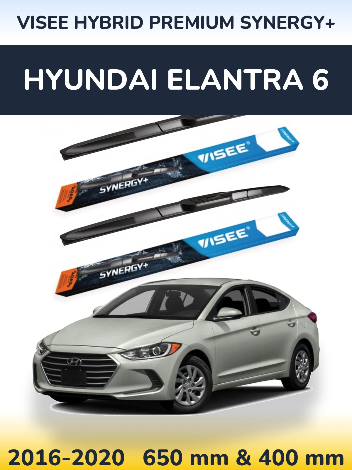 Front wiper blade set VISEE HYBRID PREMIUM SYNERGY+ 650 & 400 mm for Hyundai Elantra 6 2016-2020