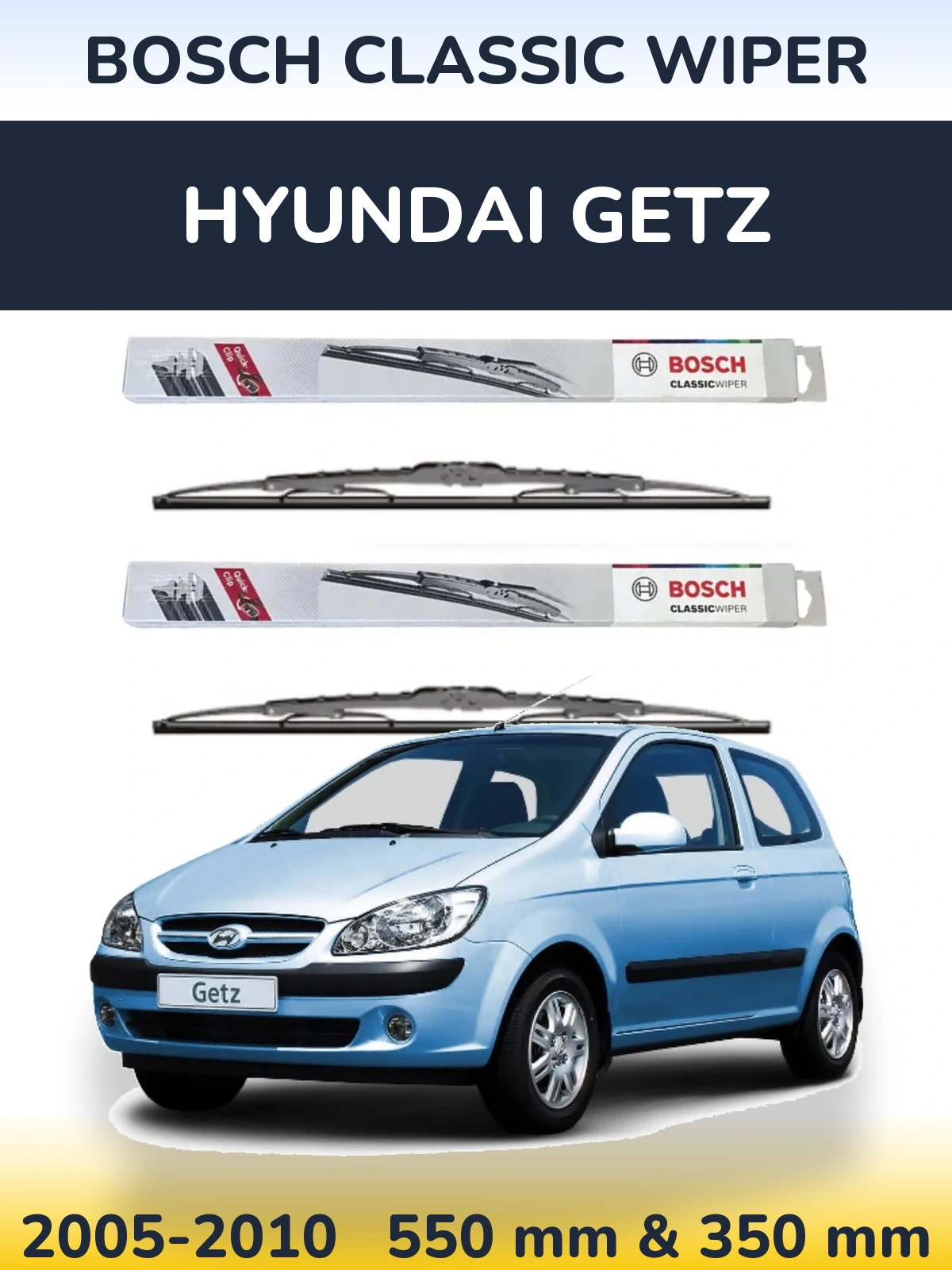 Комплект передних дворников BOSCH Classic Wiper 550 & 340 мм для Hyundai Getz 2005-2010