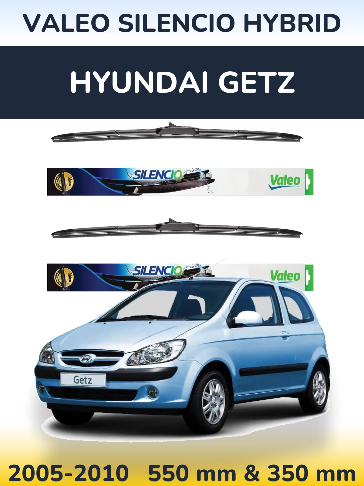Комплект передних дворников Valeo Silencio Hybrid 550 & 350 мм для Hyundai Getz 2005-2010