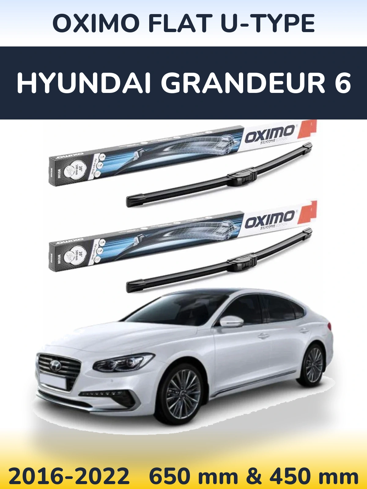 Komplet przednich wycieraczek Oximo Flat U-type 650 & 450 mm do Hyundai Grandeur 6 2016-2022