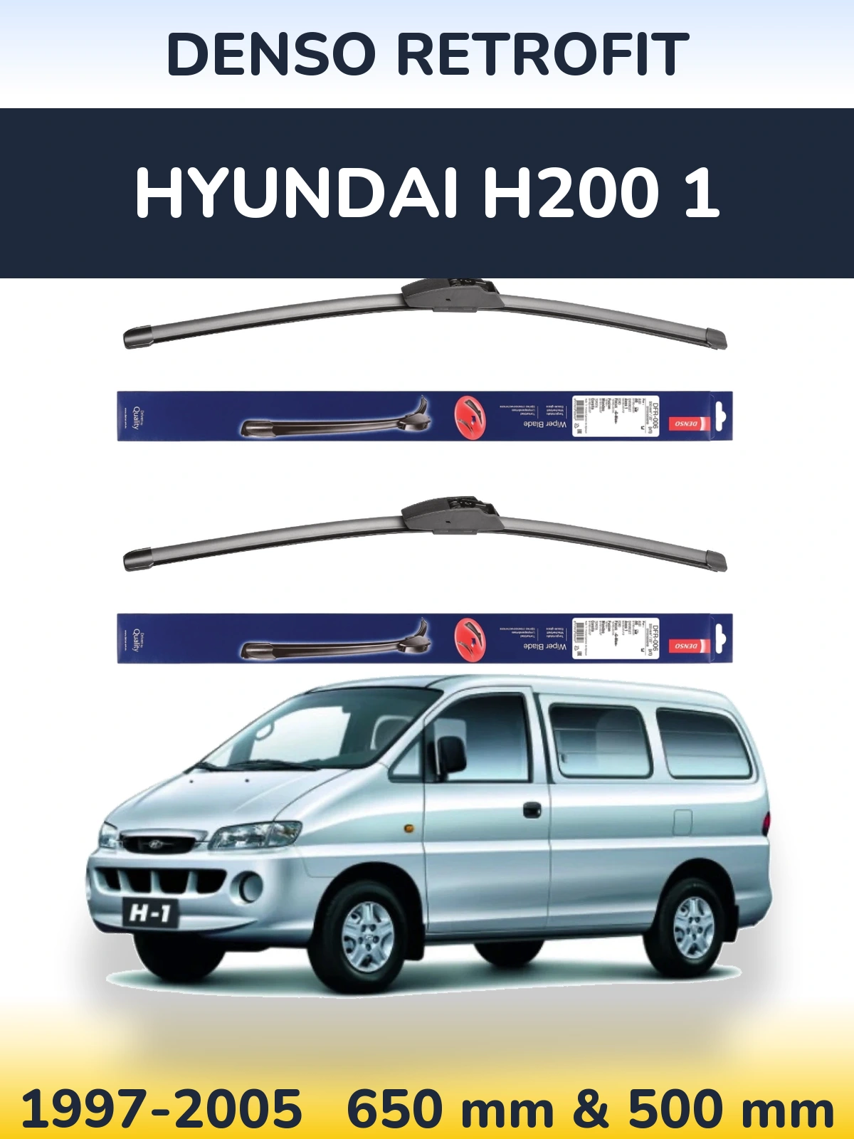 Komplet przednich wycieraczek Denso Retrofit 650 & 500 mm do Hyundai H200 1 1997-2005