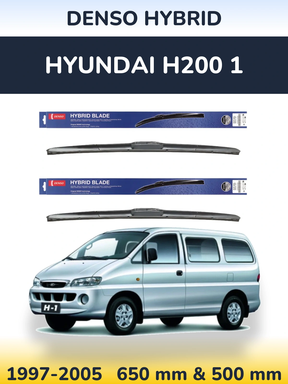 Komplet przednich wycieraczek Denso Hybrid 650 & 500 mm do Hyundai H200 1 1997-2005