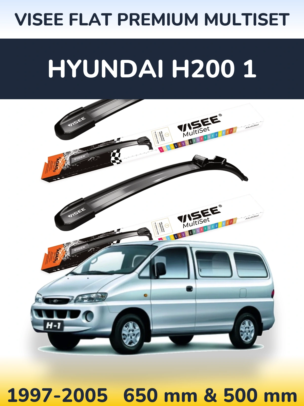 Комплект передних дворников VISEE FLAT PREMIUM MultiSet 650 & 500 мм для Hyundai H200 1 1997-2005