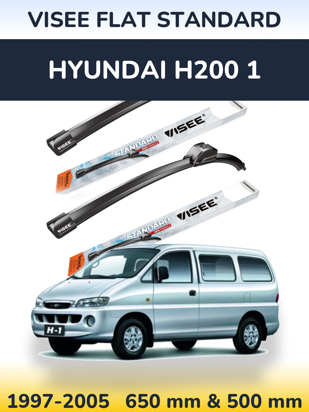 Комплект передних дворников VISEE FLAT STANDARD 650 & 500 мм для Hyundai H200 1 1997-2005