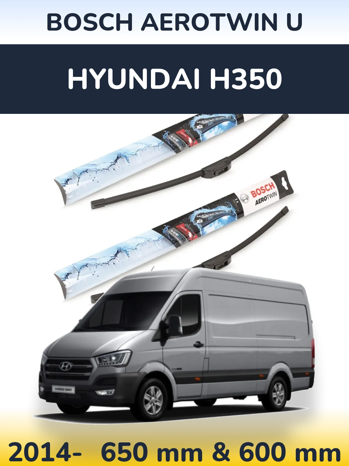 Комплект передних дворников BOSCH AeroTwin U 650 & 600 мм для Hyundai H350 2014-2026