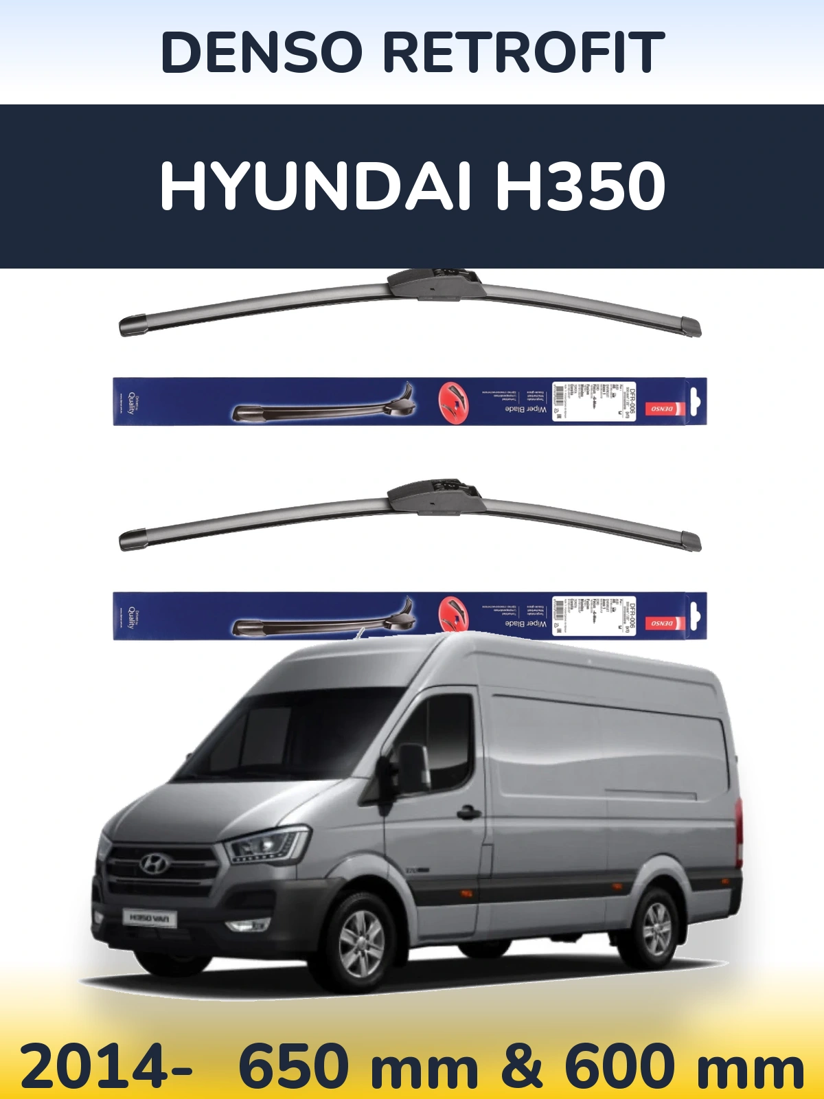 Komplet przednich wycieraczek Denso Retrofit 650 & 600 mm do Hyundai H350 2014-2026