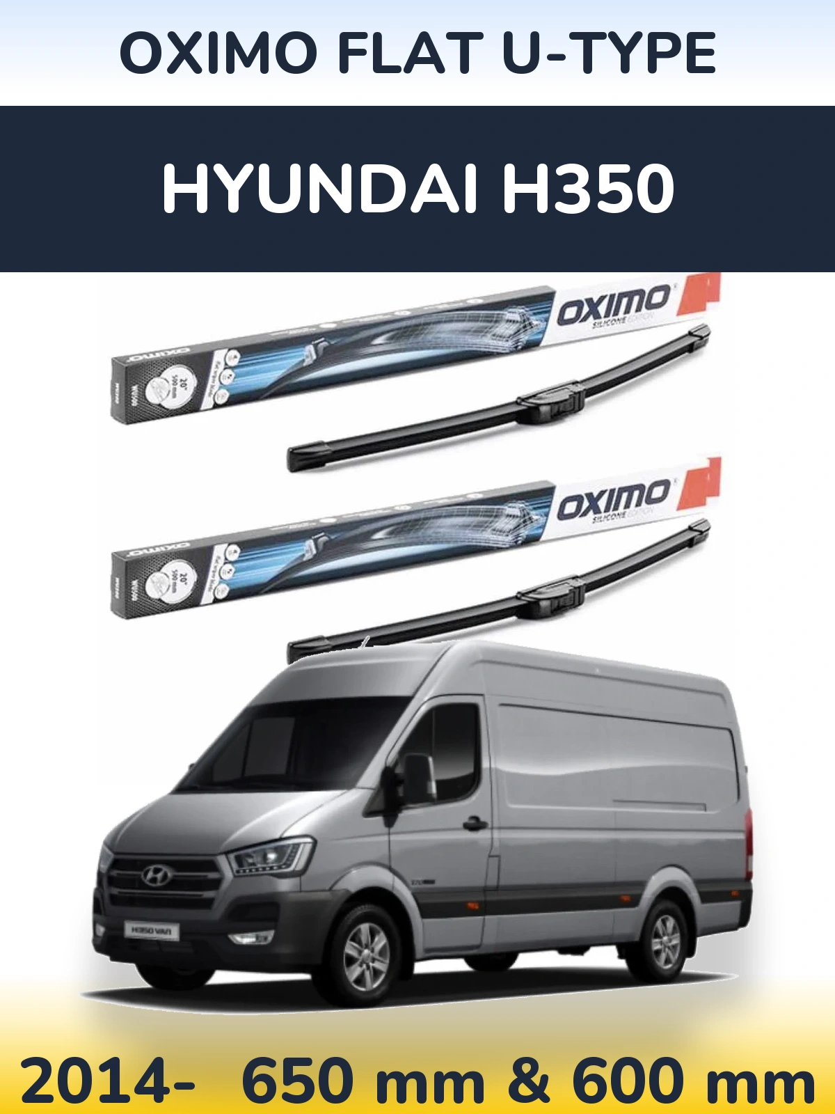 Комплект передних дворников Oximo Flat U-type 650 & 600 мм для Hyundai H350 2014-2026