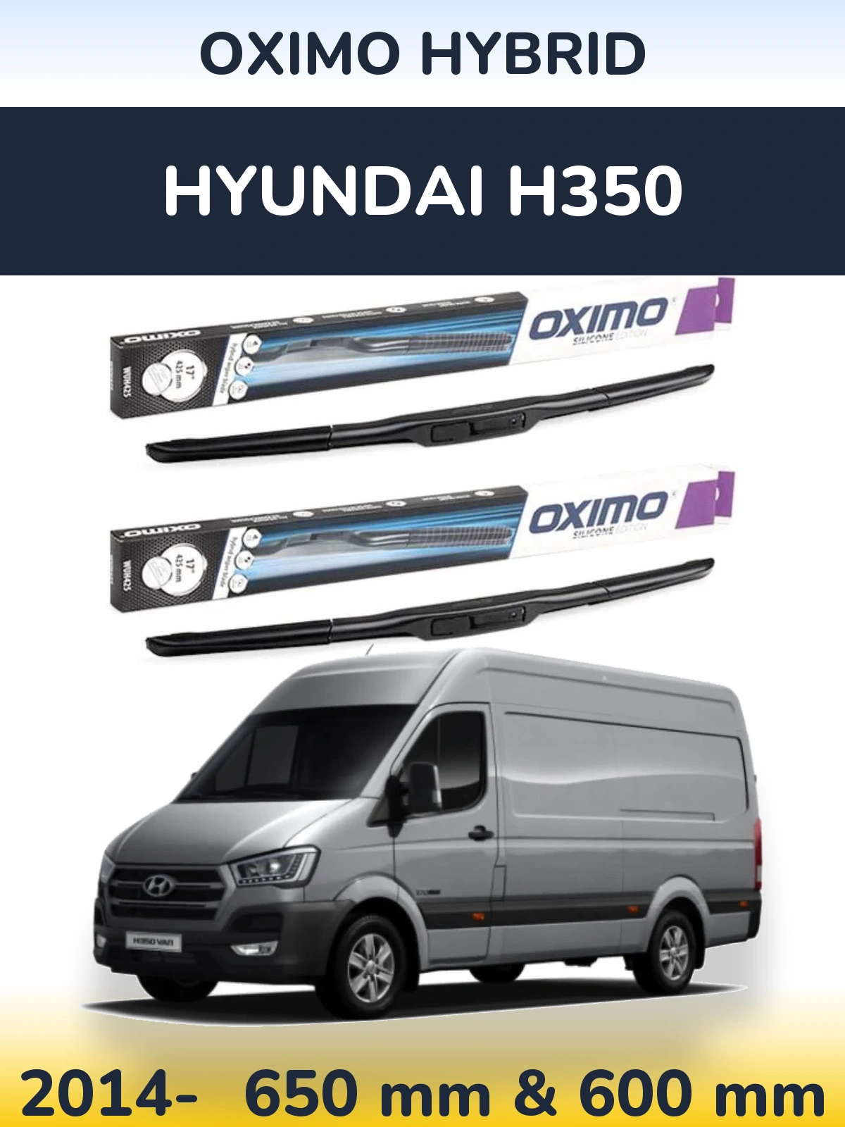 Комплект передних дворников Oximo Hybrid 650 & 600 мм для Hyundai H350 2014-2026